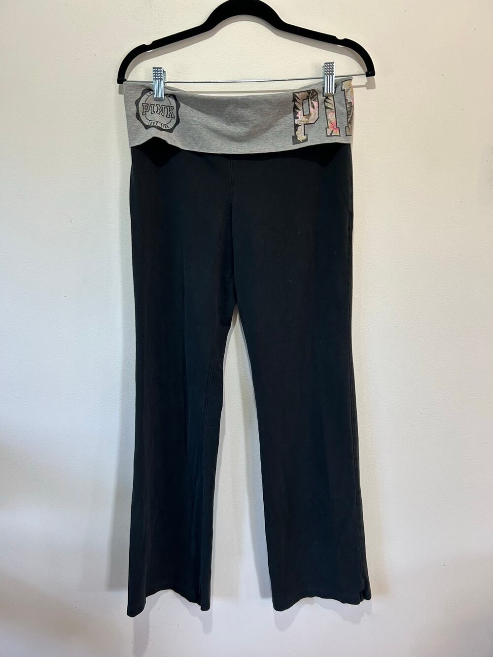 Victoria's Secret Pink vintage fold over yoga pants size L black grey flare